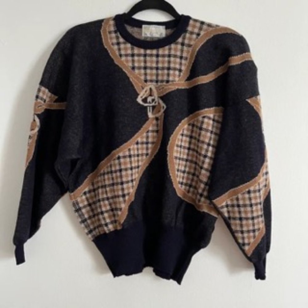 Aquascutum London Pure Lambswool Logo Check Vintage Sweater